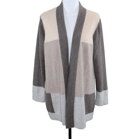Charter Club Luxury 100% Cashmere Open Front Cardigan Gray Brown Colorblock XL - Picture 1 of 5